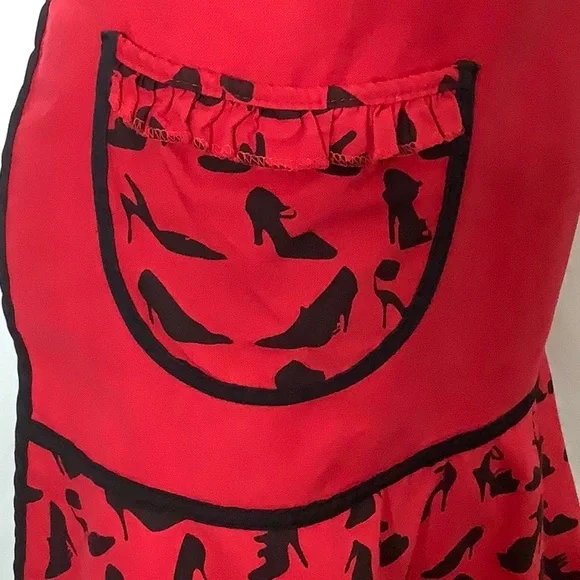 Will Cook For Shoes Embroidered Red And Black Kitchen Apron - Picture 7 of 15